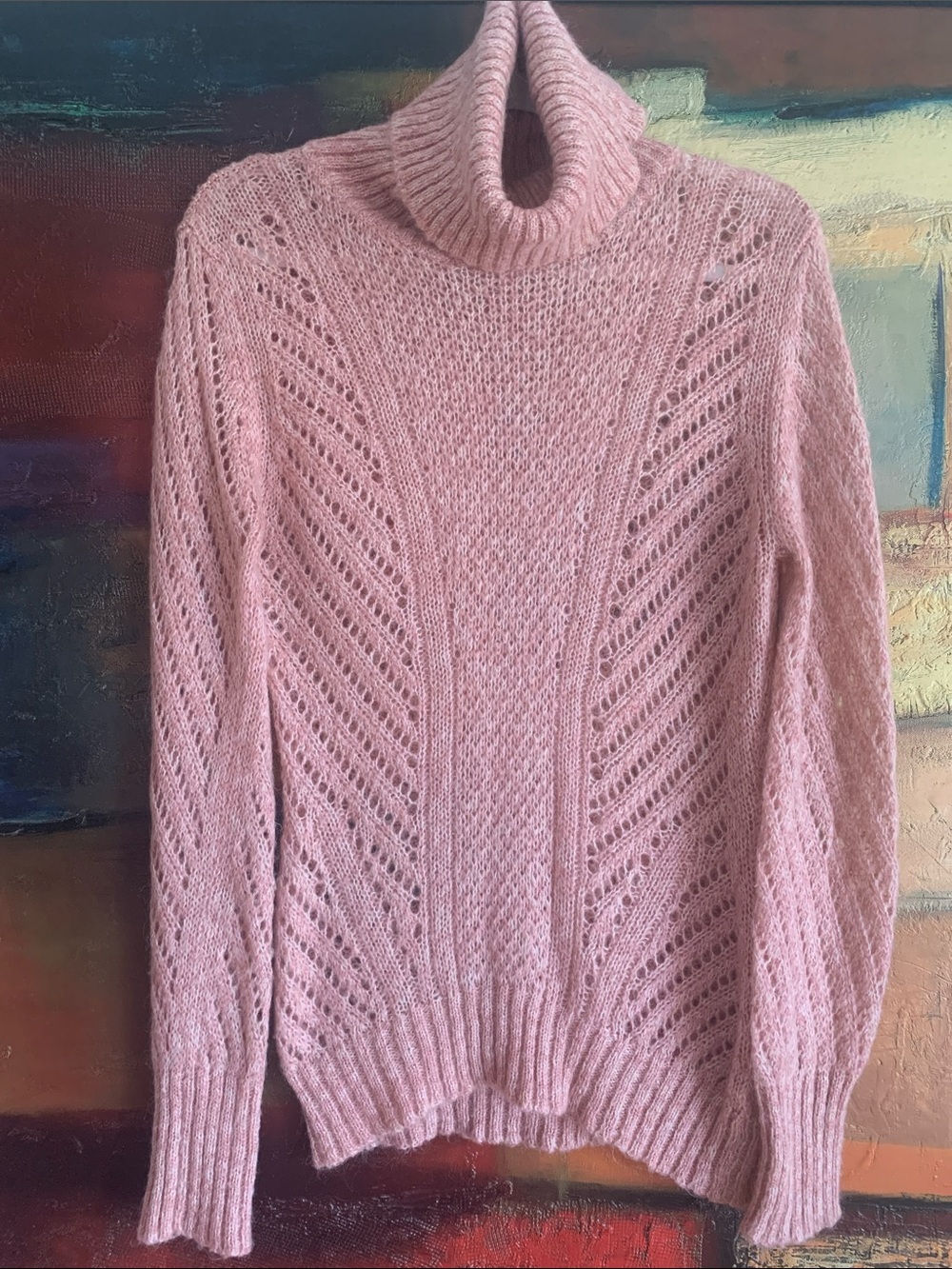 D&G Vintage Pink Pointelle Lace Knit Roll Neck Sweater, Sz L (US M)